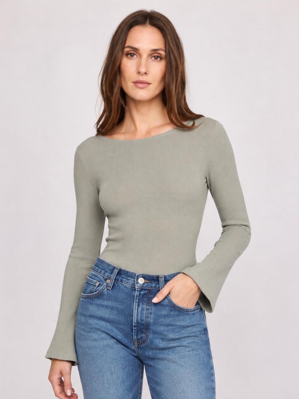 Gentle Fawn Delilah Sage Ribbed Boat Neck Bell Sleeve Top
